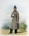 Уносный фейерверкер лейб-гвардии 1-ой Артиллерийской Бригады (в шинели) 22 января 1864 года.  