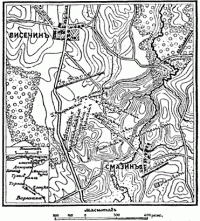 Схема боя при Висечине 8 апреля 1734 года.