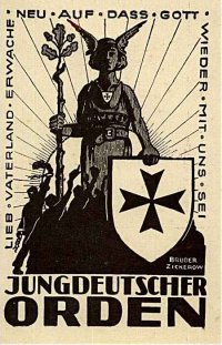 Плакат объединения бывших бойцов добровольческих корпусов под названием "Младотевтонский (Младонемецкий) орден" ("Юнгдейчер Орден", сокращенно "Юнгдо"). Ориентировочно 1919 г.