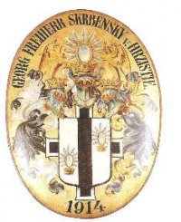 Герб последнего "брата-рыцаря" Тевтонского рыцарского Ордена (Deutscher Ritterorden) Георга барона Скрбенского фон Грциште (нем.: Skrbensky von Hrzistie) 1914 г., с подложенным под фамильный гербовый щит крестом Тевтонского Ордена.