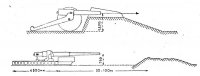 Черт. 8. Расположение орудия с большой высотой линии огня непосредственно за бруствером и с незначительной высотой линии огня — в удалении за прикрывающим гребнем.