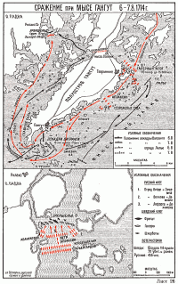 Карта сражения при мысе Гангут 7-8 августа 1714 г.