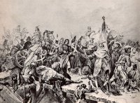 Переправа французов через р. Березина в ноябре 1812 г. Гравюра.