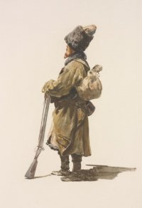 Охотник Кабардинского полка. Литография. Кавказские походные рисунки Горшельта. 1896.