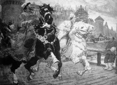 Зять вотчинника с. Шилова Михайлы Соловова, царевич Иван, на прогулке.