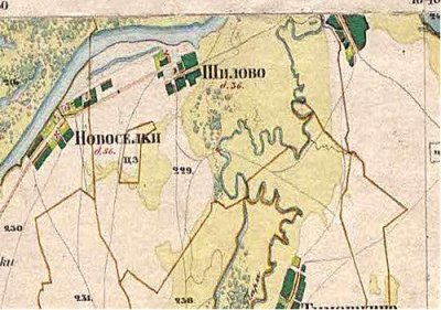 КАРТА А. И. МЕНДЕ. ШИЛОВО И ОКРЕСТНОСТ. Сер. 19 века.