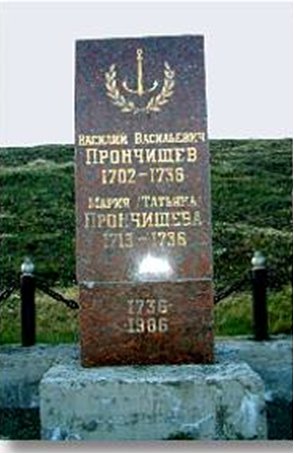 Памятник Василию и Марии Прончищевым на центральной площади Усть-Олёника