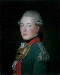 VOILLE JEAN-LOUIS, 1744-1804. Портрет А. П. Вяземского. 1774 г. Вяземский, Андрей Иванович (1750-1807) - с 1773 по 1778 командир Вологодского полка, с 1778 генерал-майор, с 1787 генерал-поручик, с 1796 — назначен Нижегородским и Пензенским генерал-губернатором. По воцарении Павла I в отставке. Сенатор. Отец П. А. Вяземского. Изображен в зеленом мундире офицера армейской пехоты с красным лацканом, с серебряным эполетом на левом плече и нагрудным офицерским знаком.