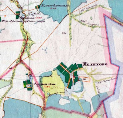 Мелехово по карте А. И. Менде сер. XIX в.