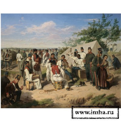 Австрийские содаты отдыхают во время Итальянской кампании. Вильгельм Рихтер. 1824-1894. AUSTRIAN SOLDIERS RESTING DURING THE ITALIAN CAMPAIGN. Wilhelm Richter. 1824-1894