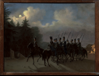 Лейб-Гвардии Уральская казачья сотня ночью. 1844. СПб. фарфоровый завод. По Ладюрнеру.