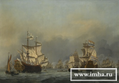 Голландские военные корабли в море. Follower of Abraham Storck