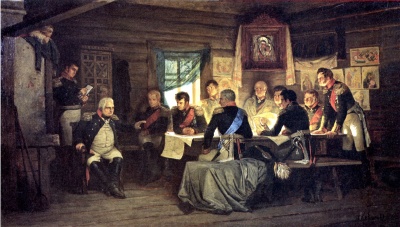 Военный совет в Филях в 1812 году. А.Д. Кившенко. 1880 г. Масло, холст, масло. 92х164.