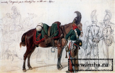 Рядовые Рижского драгунского полка. Рисунок с натуры И.А. Клейна. 1815 г.
