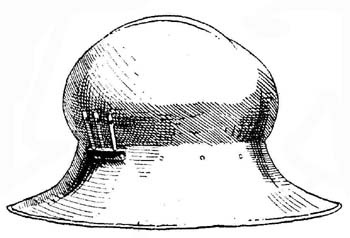 Рис. 22. Железная шляпа с плоским краем и широкими, низко опущенными полями. Аугсбургская работа, вторая пол. XV в.]