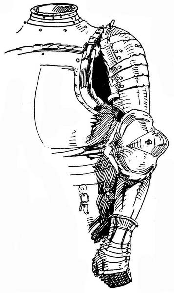 Рис. 4. Левый наруч, с узкими наплечниками и налокотником-полураковиной. От ландскнехтского доспеха Каспара фон Фрундсберга. Немецкая работа, прим. 1527 г.
