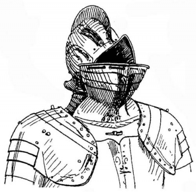 Рис. 39. Немецкий бургиньот. С т. н. "складывающимся" подбородником, крепящимся к нагруднику. От ландскнехтского доспеха Лазаруса Швенди (1522-1584). Ок. 1560 г.