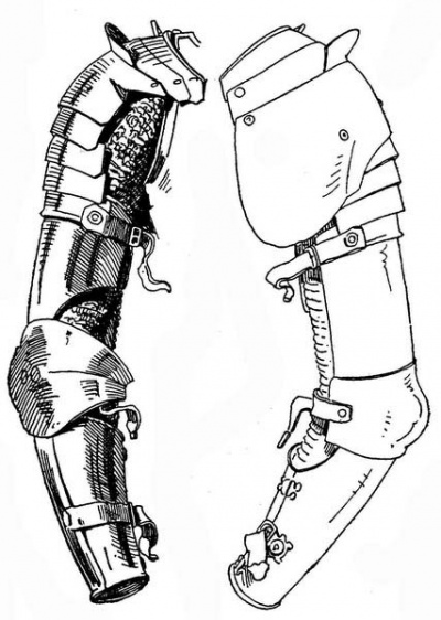 Рис. 3. а) Правый наруч. От доспеха Фердинанда II Католика (1452—1516), короля Арагона. Итальянская работа, ок. 1460 г. b) Обратная сторона.