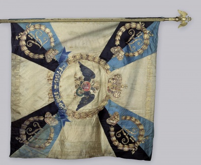 Знамя Георгиевское Лейб-Гвардии Гренадерского полка. Россия, 1856 г. Шелк, дерево, бронза, металлическая нить. 155х137 см.