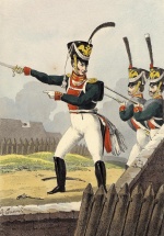 Обер-офицер лейб-гвардии Преображенского полка. Россия, Санкт-Петербург, 1821 г. Гравер: Кенель. А. 42,9х27,3 см