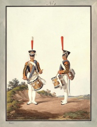 Барабанщики лейб-гвардии Преображенского полка. Шифляр С.П. 1786-1840. Россия, 1819 г. акварель.