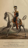 Штаб-офицер лейб-гвардии Драгунского полка в 1821 г. Россия, Санкт-Петербург, 1821 г.Типография Главного штаба. Автор рисунка: Киль Л.И.?-1851; Гравер: Неизвестный гравер, перв. трети XIX в., бумага, офорт, акватинта, акварель, гуашь, тушь. 31х23 см.
