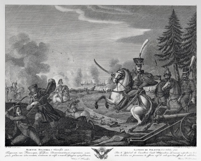 Взятие Полоцка 6 (18) октября 1812 года. Россия, 1814 г. Гравер: Беггров И.П. 1793-1877; Автор рисунка: Скотти, Доменико, ок. 1780-ок. 1826. Бумага, гравюра резцом и офорт. 59х73 см.