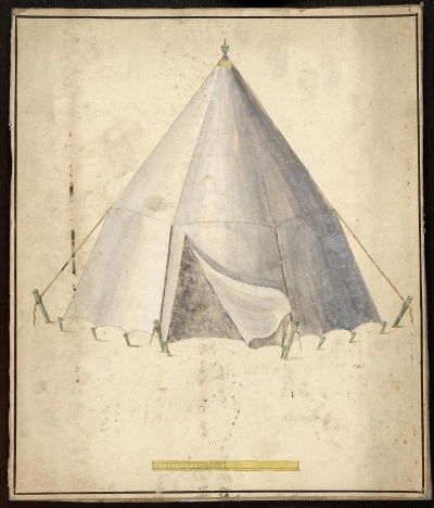 Изображение палатки. Россия, Санкт-Петербург, втор. пол. XVIII в. Художник: Неизвестный художник, втор. пол. XVIII в. Бумага, картон, офорт, акватинта, акварель