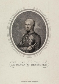 Портрет генерала, графа Леонтия Леонтьевича Беннингсена. Неизвестный гравер. Австрия, Вена, Первая четверть XIX в., бумага, пунктир, 38х26,9 см., ГЭ.