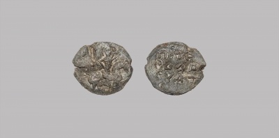 Печать. Россия, Великий Новгород, XIV-XV вв., свинец. Размеры: 27,0х25,0 мм; вес: 10,73 г