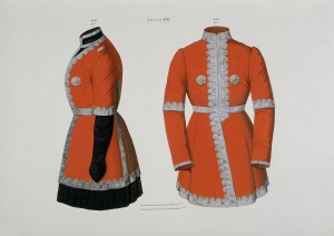 Парадный мундир офицеров-горцев Собственного Его Императорского Величества Конвоя. Россия, 1848 г. Неизвестный гравер. Бумага, литография, акварель, гуашь, лак, 53х72,2 см.