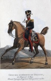 Штаб-офицер Рижского драгунского полка. Россия, Санкт-Петербург, 1821 г. Типография Главного штаба. Автор рисунка: Киль Л.И.?-1851; Гравер: Неизвестный гравер, перв. трети XIX в. Бумага, офорт, акватинта, акварель, гуашь, тушь. 31х23 см.