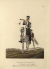 Трубач Нижегородского драгунского полка. Россия, Санкт-Петербург, 1821 г. Типография Главного штаба. Автор рисунка: Киль Л.И.?-1851; Гравер: Неизвестный гравер, перв. трети XIX в. Бумага, офорт, акватинта, акварель, гуашь, тушь. 31х23 см.