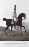 Штаб-офицер Псковского кирасирского полка. Россия, Санкт-Петербург, 1821 г. Типография Главного штаба. Автор рисунка: Киль Л.И.?-1851; Гравер: Неизвестный гравер, перв. трети XIX в. Бумага, офорт, акватинта, акварель, гуашь, тушь. 31х23 см.