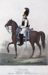 Кирасир Глуховского кирасирского полка. Россия, Санкт-Петербург, 1821 г. Типография Главного штаба. Автор рисунка: Киль Л.И.?-1851; Гравер: Неизвестный гравер, перв. трети XIX в. Бумага, офорт, акватинта, акварель, гуашь, тушь. 31х23 см. ГЭ