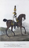 Штаб-офицер Орденского кирасирского полка. Россия, Санкт-Петербург, 1821 г. Типография Главного штаба. Автор рисунка: Киль Л.И.?-1851; Гравер: Неизвестный гравер, перв. трети XIX в. Бумага, офорт, акватинта, акварель, гуашь, тушь. 31х23 см. ГЭ