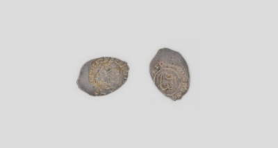 Денга Великого Новгорода времен Великого князя Ивана III. 1462-1505 гг. Серебро, чеканка, диам. 19 мм. ГЭ