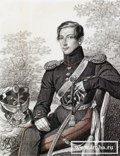 Портрет обер-офицера 9-й конной артиллерийской роты. Начало 1820-х Бумага, итальянский карандаш, сангина 30,1 X 23,4 Слева внизу подпись-монограмма: СН / Sourdmuet. На обороте старой подложки надпись: Гампелън молодой графъ Новосильцевъ. На бумаге водяной знак J[T] Поступление: в 1987 дар И.С. Зильберштейна; ранее собрание И.С. Зильберштейна Государственный музей изобразительных искусств имени А.С. Пушкина Инв.МЛК ГЗ 174 Название военного подразделения и дата уточнены С.А. Подстаницким; ранее - «Портрет обер-офицера 9-й конно-артиллерийской батареи. Около 1817» Изображен в офицерском мундире армейской конной артиллерии при офицерской лядунке образца 1817 года и обер-офицерских эполетах с цифрой «9». По мнению А.В. Кибовского, на портрете изображен граф Иван Петрович Коновницын (1806-1867). 1825.