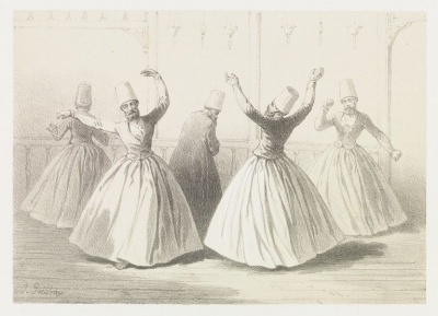 Кружащиеся Дервиши. Стамбул. Между 1840-70 гг. Османская империя. Худ. Gaildrau, Jules, 1816 - 1898 Литография.  Музей Виктории и Альберта.