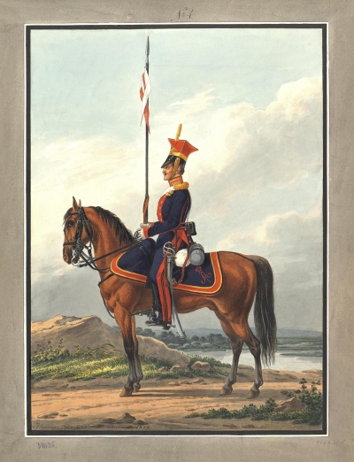 Знаменосец лейб-гвардии Уланского полка. Орловский, Александр Осипович. 1777-1832. Россия, 1819 г. Бумага, бумага. 51,7х39,5 см. ГЭ.