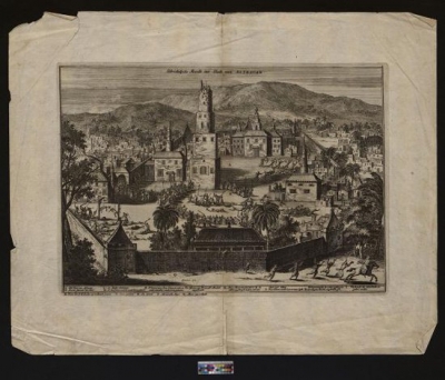 Взятие Астрахани в 1676 году. 1678 г.  Бумага верже, офорт. 29,5х36,5 см. ГИМ.