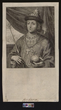 Портрет царя Федора Алексеевича (1661 - 1682). Мейссенс Корнелис (Мeyssens Cornelis) (?), Тооренвлит Якоб (Toorenvliet Jacob) (?), конец XVII века. Западная Европа, Австрия, Вена (?). Бумага, гравюра резцом, 27х15,3 см. ГИМ