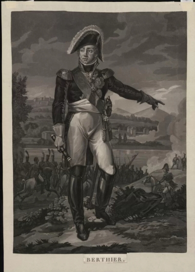 Портрет Бертье Луи-Александра (Berthier Louis-Alexandre, 1753-1815), маршала Франции (19.05.1804). Charon Louis Fran?ois, Martinet Pierre. A Paris chez Jean. 1822 г. Западная Европа, Франция, г. Париж. 38,5х27,8 см. Бумага, акватинта. ГИМ.