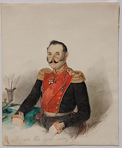 Портрет генерал-майора Александра Васильевича Жеркова (1800-1871), командира лейб-гвардии Преображенского полка. Ясевич К.А. 1847 г. Российская империя. 1847 г. 28х23 см. Бристольский картон, графитный карандаш, акварель, белила, лак. ГИМ