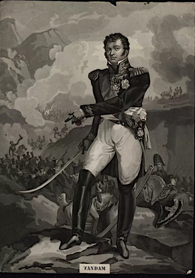 Портрет Вандама Жозеф-Доминика (Vandamme Josef Domenique, 1770-1830), французского дивизионного генерала (1799). Charon Louis Fran?ois, Martinet Pierre. A Paris chez Jean. Первая четверть XIX в. Западная Европа, Франция, г. Париж. Бумага, акватинта. 39,5х28,9 см. ГИМ