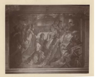 Фоторепродукция фрески из Сан Спирито. "Иван III и София Палеолог: перед папой Сикстом IV" Неизвестный фотограф. 1900-1908 гг. Италия. Картон, 19,7х24,5 см; 28х36,5 см (паспарту). ГИМ