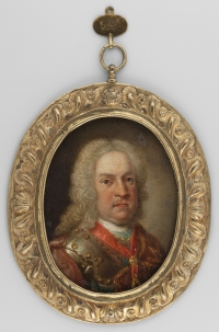 Карл VI, император Австрии. Неизвестный худлжник. 1700 г. Миниатюра. Медальон, масло. 8,1 x 61. Национальный музей в Варшаве
