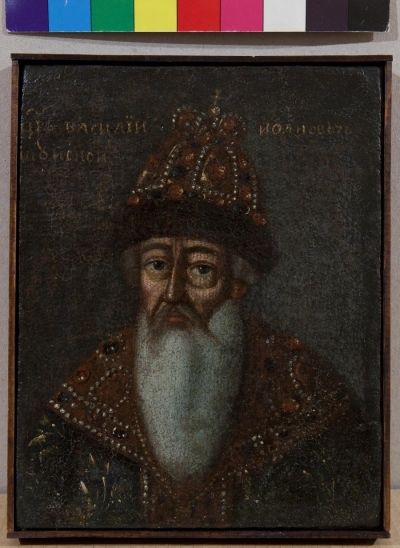 Портрет. Царь Василий Иоаннович Шуйский. XVIII век. Россия. Провинция. Холст, масло, 25х20 см. ГИМ