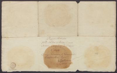 Патент польского короля Станислава Августа Понятовского о награждении чешского кастеляна Стефана Дембовского орденом Белого Орла. Реверс. Патент польского короля Станислава Августа Понятовского о награждении чешского кастеляна Стефана Дембовского орденом Белого Орла. Реверс.