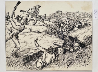 Субботин П.И. Рисунок. Дело унтер-офицера 11-го Гренадерского Фанагорийского полка Каряанина. Мировая война 1914 - 1918 гг. Создан 1914 - 1916 гг., 24 х 30 см. ВИМАИВиВС